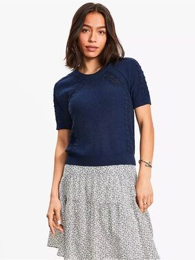 Loft Bobble Raglan Navy Blue Sweater Tee